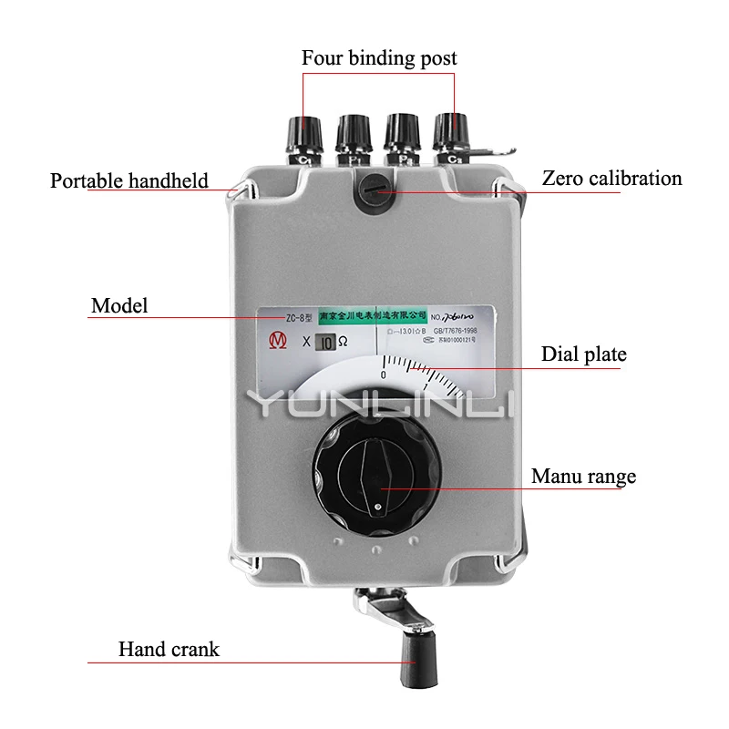 220V Hand-cranking Type Earth Resistance Tester Dial Scale Ground Resistance Meter Lightning Rod Measuring Instrument Tools ZC-8