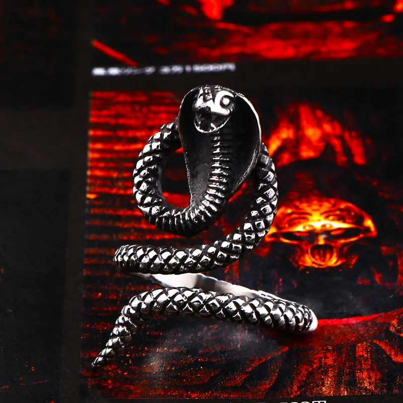 Steel soldier snake ring stainless steel men unique punk biker rock 3D design high quality animal jewelry  arrival