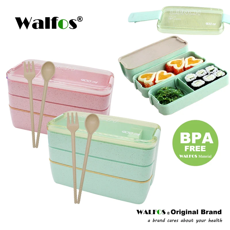 

Walfos New Arrive 900ml Japanese Microwave Lunch Box Portable 3 Layer Bento Box Healthy Food Container Oven Dinnerware Set