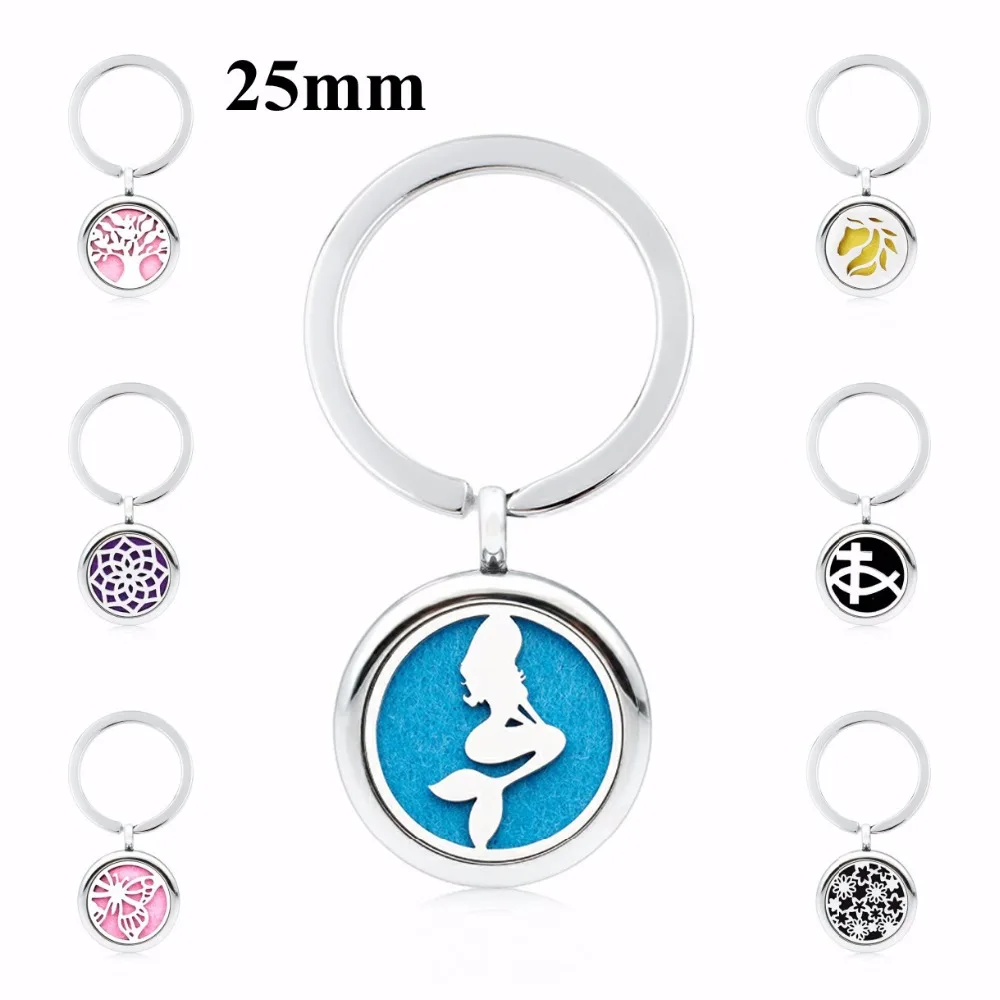 Tree Of Life  Key Chain  Aroma Locket Essential Oil Locket 25mm Perfume Diffuser Locket with 30mm Ring With 5 Pads