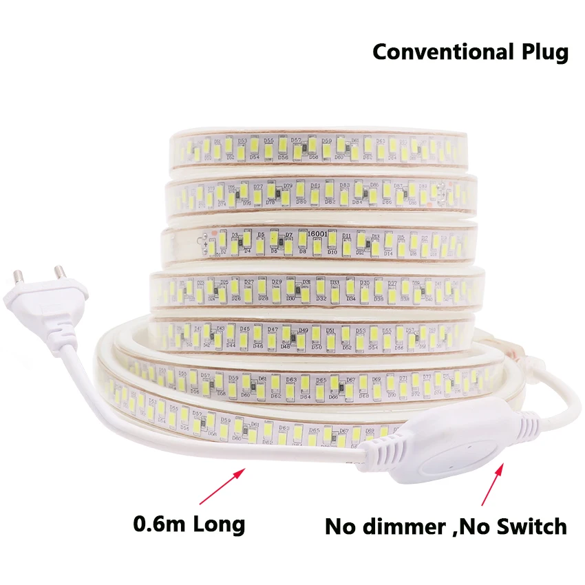 220V 5630 led strip light with dimmer or ON/OFF switch Waterproof flexible led tape 180leds/m outdoor garden lighting EU plug