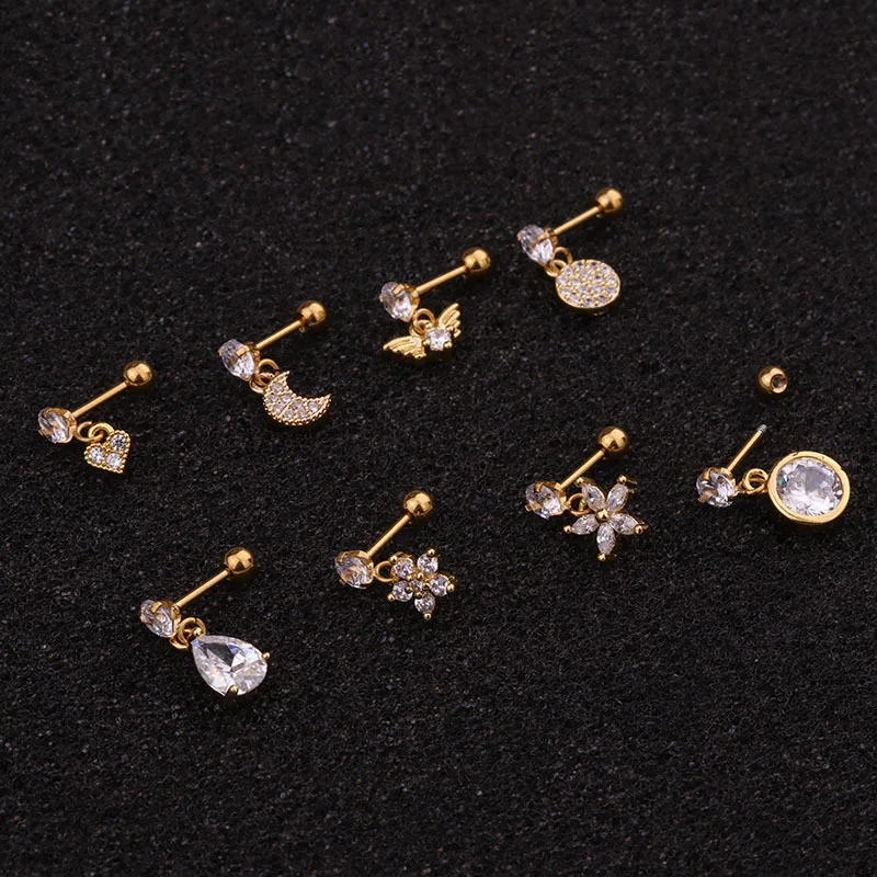 1Pc lato styl 8 Stylegold serce sześciokąt kryształ tragus przekłuwanie uszu wtyczka daith kolczyki helix chrząstka s