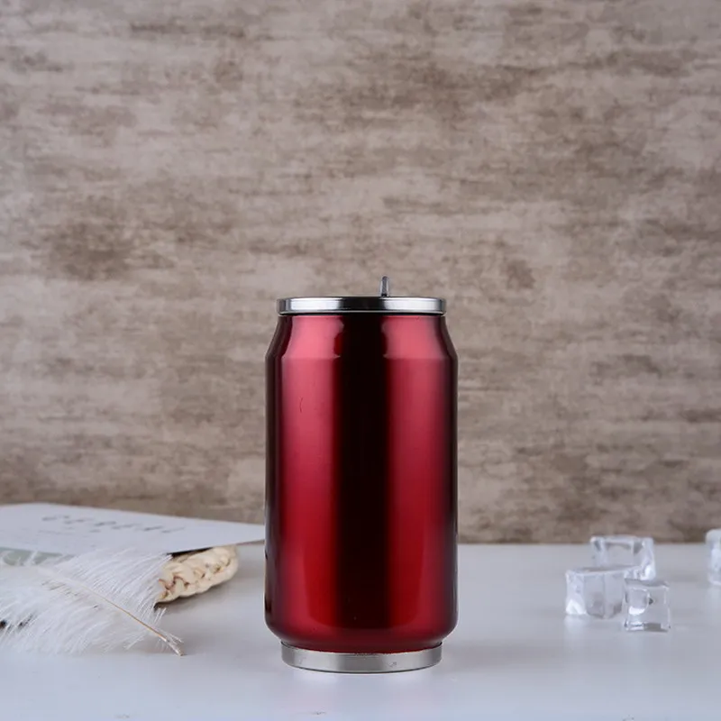 High Quality Beverage Can Hot Insulation With Straw Thermos Garrafa Termica Stainless Steel Water Bottle 300/500ml