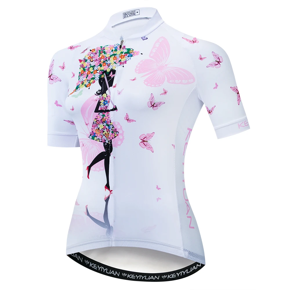 2019 Keyiyuan Summer New Road Racing Bike Riding Equipment Quick Dry Breathable Lady Butterfly Flower White Short Sleeve Top