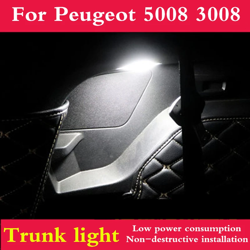 LED Trunk light replacement wick bulb Crystal blue and White light For Peugeot 5008 3008 2017 2018 2019 interior modification