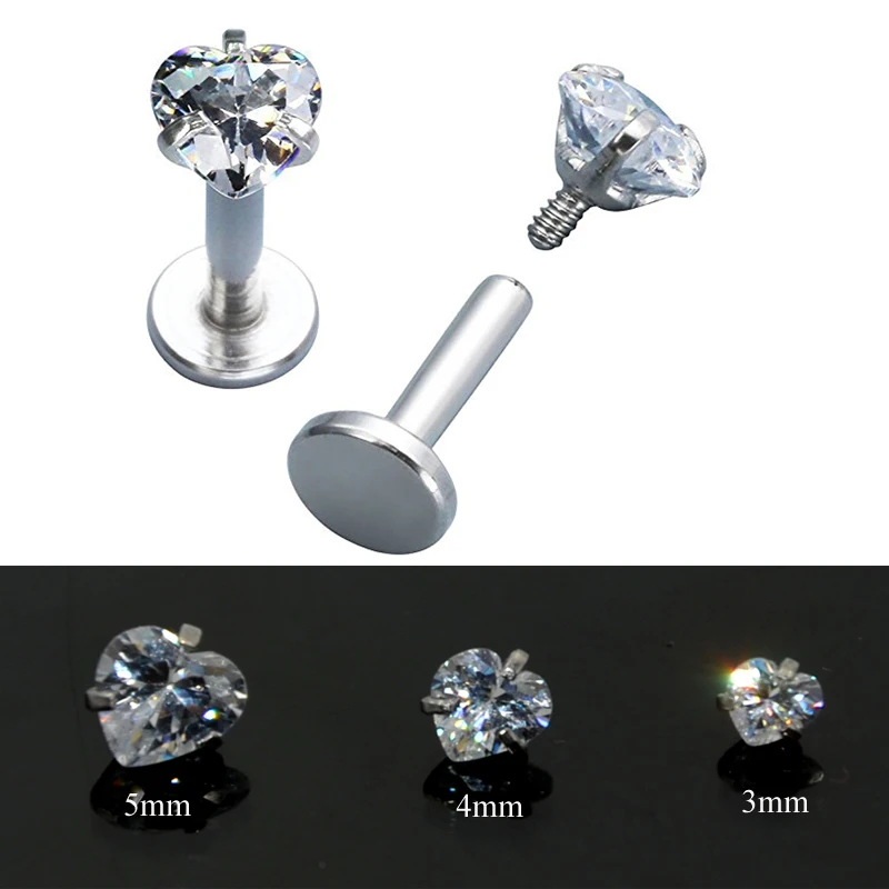 1pc Surgical Steel Prong Set Zircon Ear Helix Tragus Lip Stud Cartilage Earring Labret Monroe Ring Body Jewelry Retainer 16g