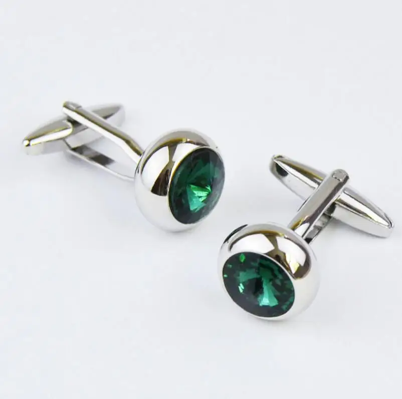 iGame Men\'s Designer Cuff Links Silver Color Brass Material Green Stone Design Shirt Cufflinks Free Shipping