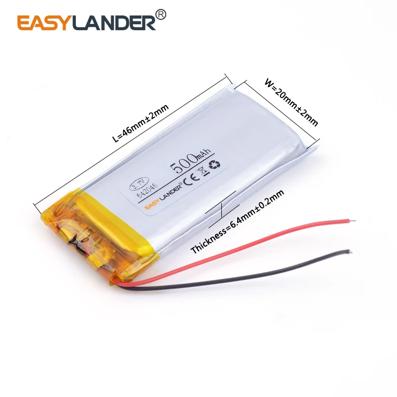 642046 3.7V 500mAh Rechargeable Lithium Li-ion Polymer Battery for video security doorbell 3D glasses Smart watch