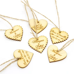 50Pcs Personalized Engraved Wooden Wine Charm, Custom Wood Label Tags, Wedding Heart Gifts Tags, Rustic Bridal Shower Favor Tags