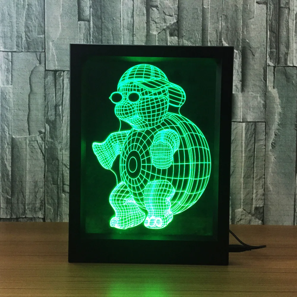 Turtle Acrylic Photo frame night light 7 color adjustable Remote control Tortoise action figure Room ornament Z95