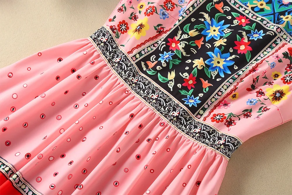 MIUXIMAO 2023 Spring Summer Casual Maxi Dress O-Neck Short Sleeve Print Flower Europe Fashion Ankle-Length Long Dress Women 4