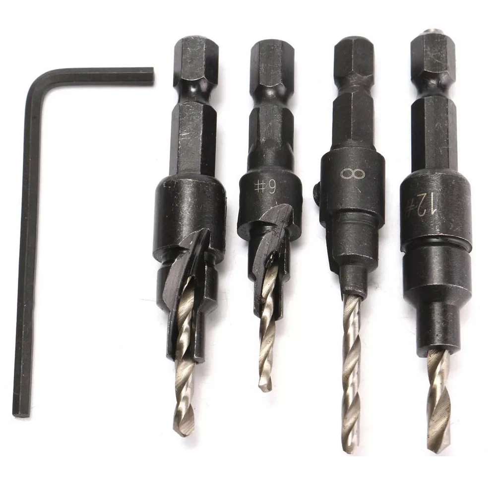 WENXING 4pcs Svasatore Trapano La Lavorazione Del Legno Punta Del Trapano Set di Perforazione Pilota Fori Per Vite Formati #6 #8 #10 #12