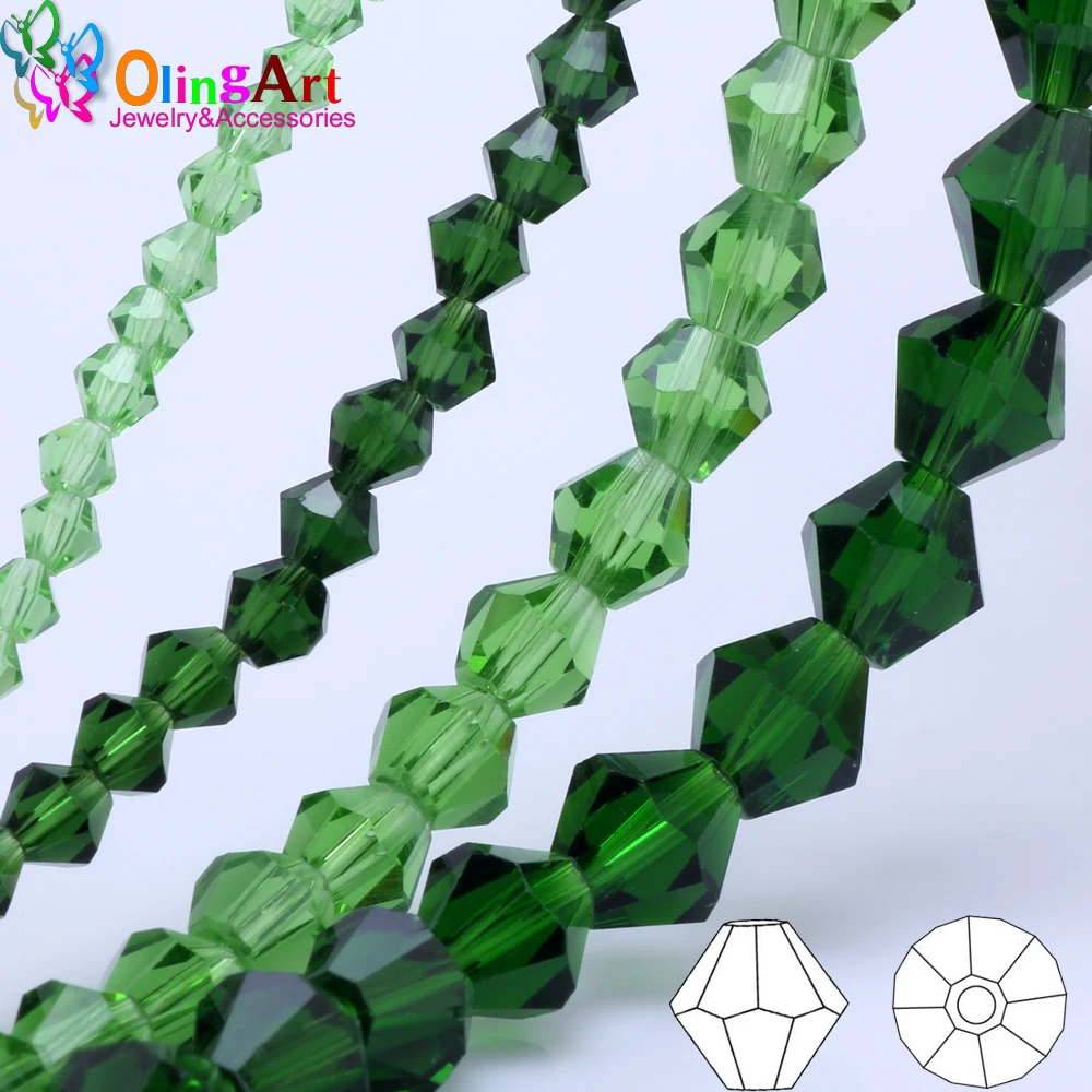 OlingArt 3mm/4mm/6mm/8mm Bicone Upscale Austrian Multicolored crystal green color beads Loose bead bracelet DIY Jewelry Making