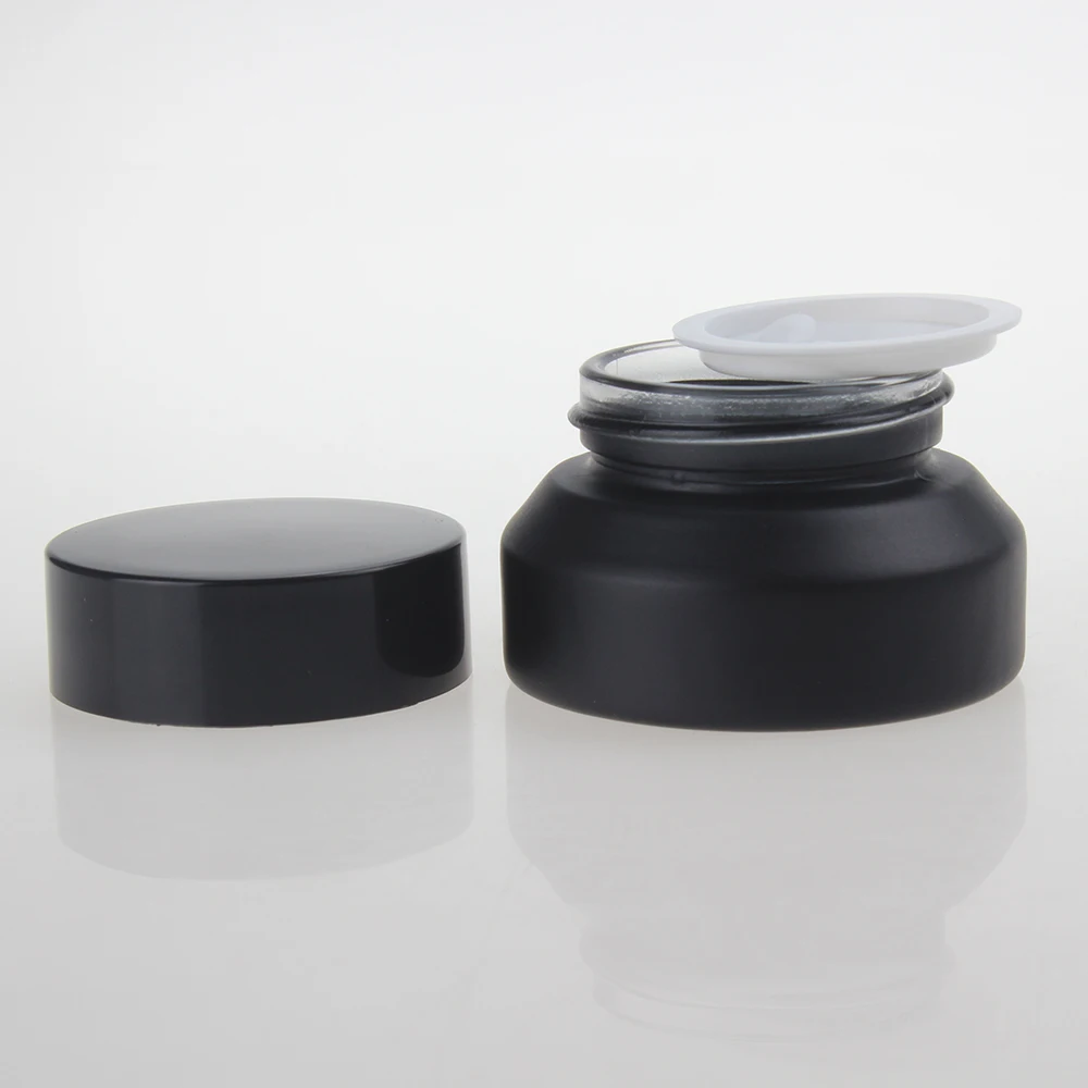 15ml matte black glass jar for cream, 15 g glass red frosted cosmetic container with black lid