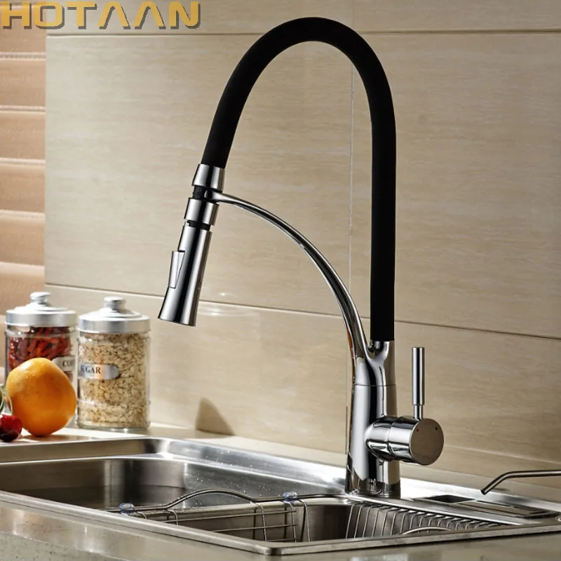 

Kitchen Faucet Deck Mounted Black Hose Kitchen Mixer Tap Single Handle Stream Sprayer Chrome Plated Water Tap with Bracket