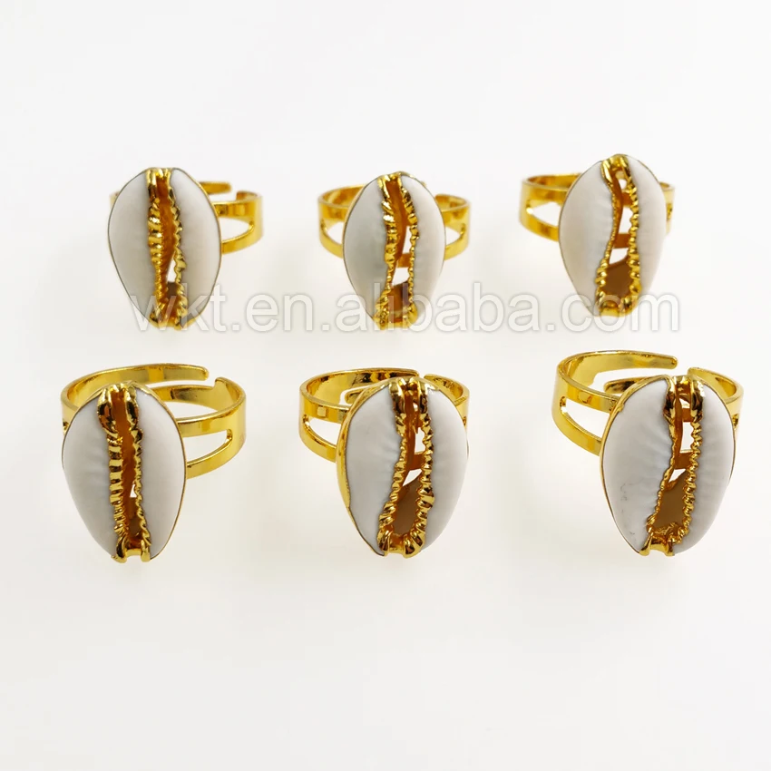 WT-R249 New gold and Silver cowry ring ,wholesale 10pcs natural cowrie shell ring for women girl gift adjustable size