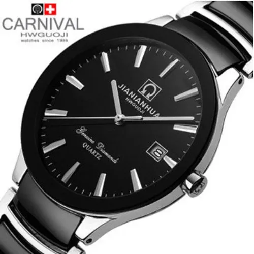 Carnival new ultra-thin ceramic military waterproof quartz men watch diamond fashion casual famous luxury brand watches sapphire