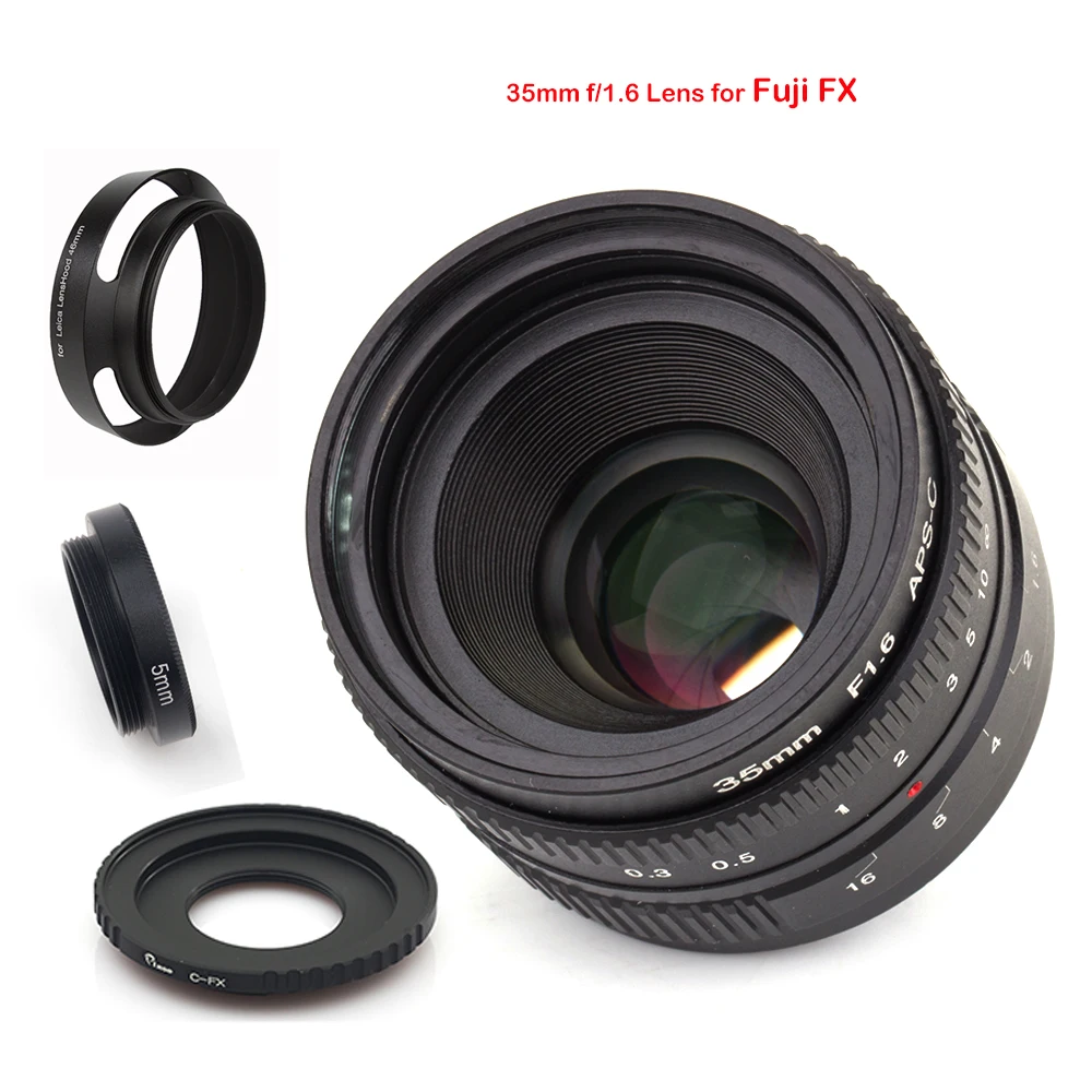 VENES 35mm f/1.6 APS-C Lens for Nikon 1 Micro 4/3 Pentax Q Nex Fuji for EOS M camera+Lens Hood +Macro Ring+16mm C Mount adapter