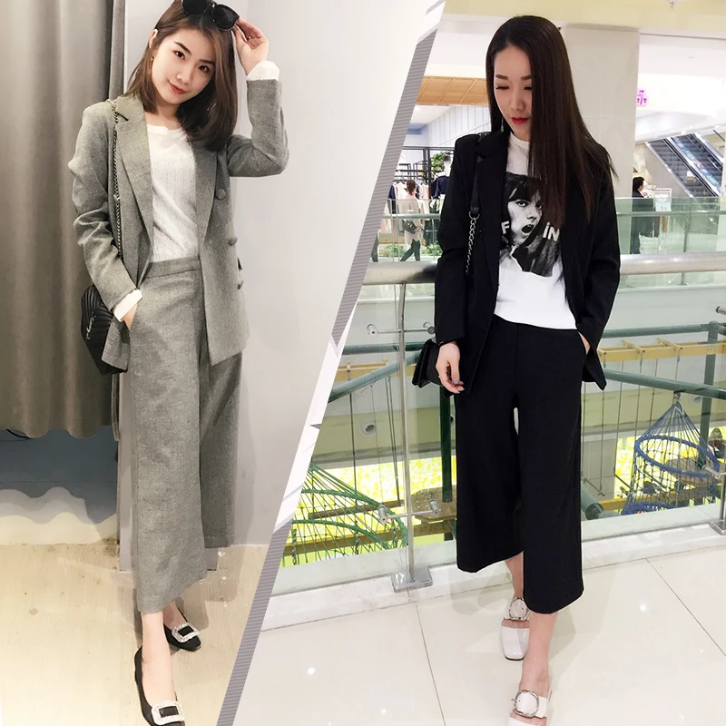 Casual suit suit female Korea 2018 spring and autumn new big size handsome small suit nine points wide leg pants fashion tide