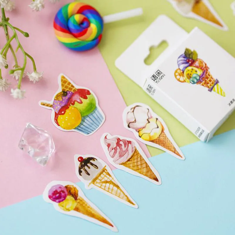 Cute Scrapbook Sticker Pocket Decoration Album Diary Mobile Phone Sticker Ice Cream Shaped Boxed Sticker Stationery 50 Pieces