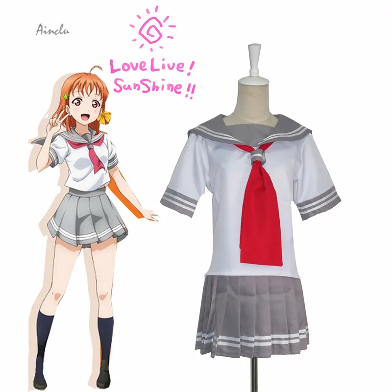 

Ainclu Free Shipping Adult Kid LoveLive!Sunshine!! Takami Chika Sailor School Uniform Cosplay Costume For Christmas