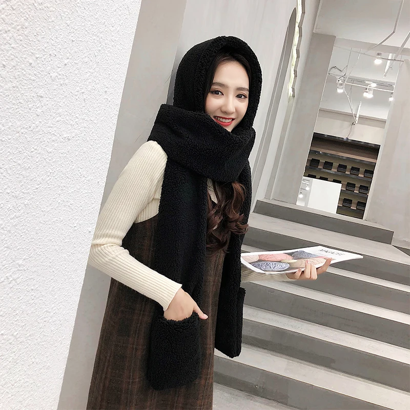 ZDFUR Hat female autumn and winter scarf gloves one-piece  Korean version of the tide wild students winter thick warm hat winter