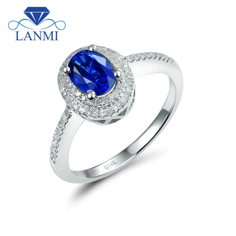 

LANMI Vintage Rings Oval 5x7mm Real 14Kt White Gold Tanzanite Engagement Ring For Men and Women Jewelry
