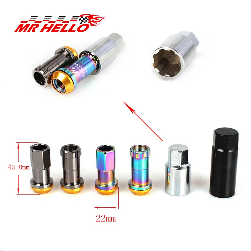 New R40 Style 44mm Wheel Nuts Steel M12x1.5/1.25 Racing Lug Nuts 20pcs lock racing lug nuts + 2 set security key