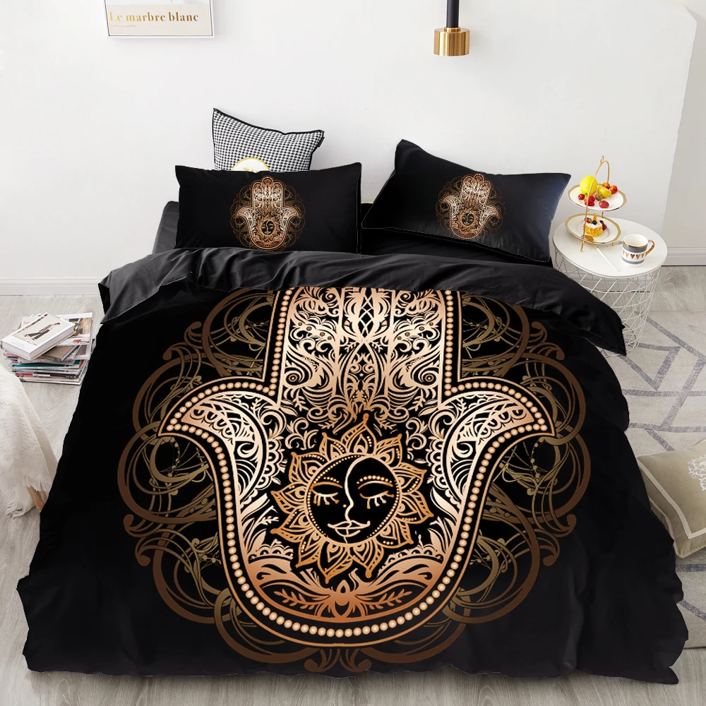 3D HD Digital Printing Custom Bedding Set,Black Duvet Cover Set Queen Cal King,Bedclothes Boho moon and sun Drop Shipping