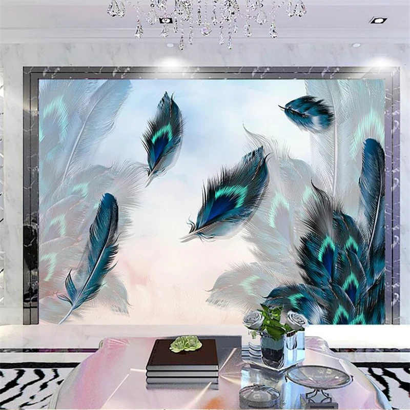 wellyu papel parede  Custom wallpaper Gorgeous peacock feather tooling background wall decoration painting 3d wall murals