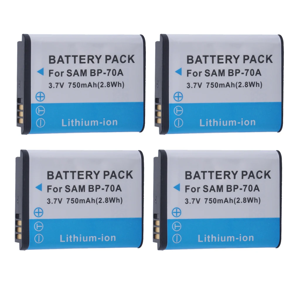 4Pcs BP-70A BP 70A BP70A Rechargeable Li ion Battery for Samsung PL80 PL90 PL100 ES70 SL50 SL600 ST30 ST60 ST65 TL105 camera