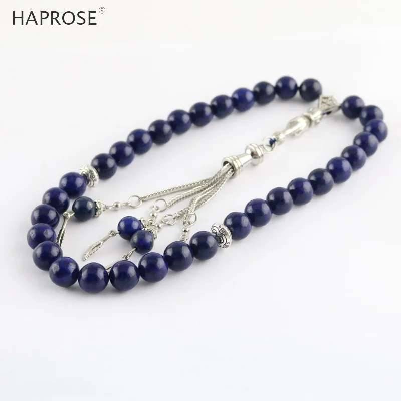 100% Natural lapis lazuli Bracelet Rosary Islamic Muslim Tasbih Allah Pendant Lapis Tassel bracelet tesbih free shipping