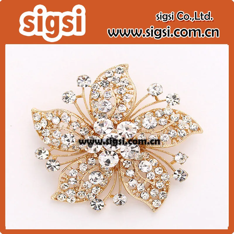 100pcs 55mm Gold Brooch Sash Gold Bouquet Broaches DIY Crafts Jewelry Rhinestone Gold Broaches