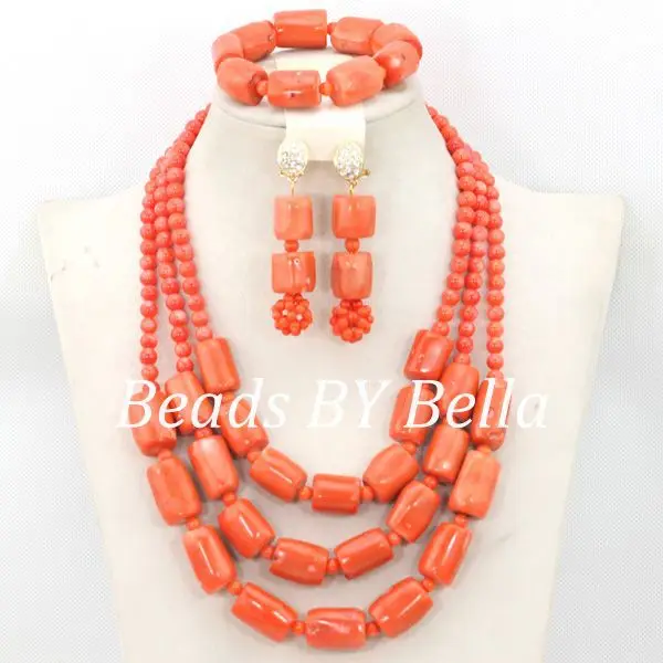 Wonderful African Coral Beads Jewelry Set Nigerian Beads Necklace African Costume Jewelry Set 2017 New Free Shipping ABC1105