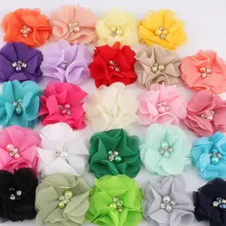 Pinzas para el pelo para niña, accesorios para el cabello, flores de tela para diademas, flor de gasa, diamantes de imitación y perlas, 30 colores, 2 