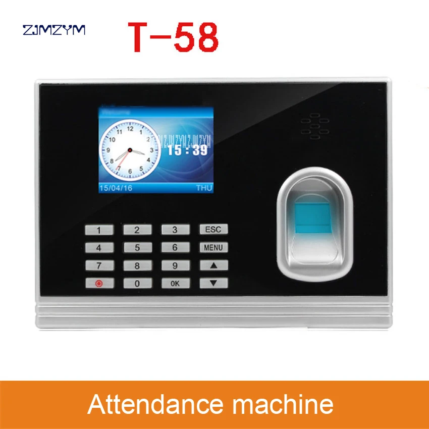 

T-58 biometric fingerprint U disk time clock office attendance recorder timing employee machine reader 0.8 s Reaction time 9V