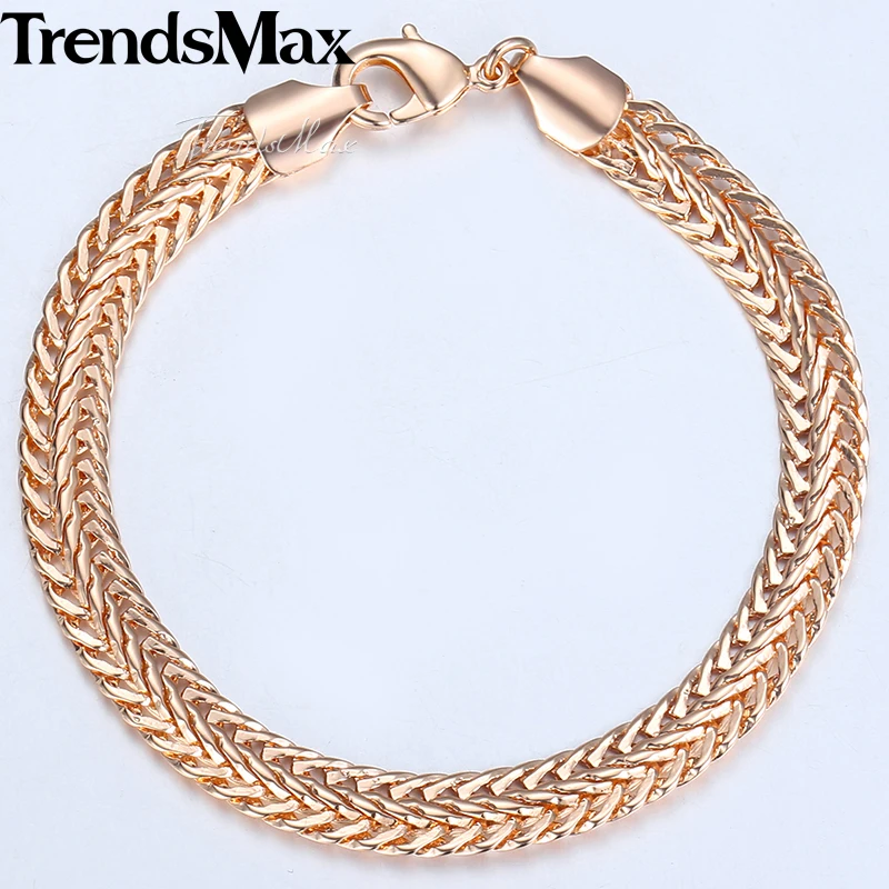 8mm 20cm Men\'s Women\'s Bracelet 585 Rose Gold Color Foxtail Link Chain Bracelet Male Jewelry Christmas Gifts for Men Women CB07