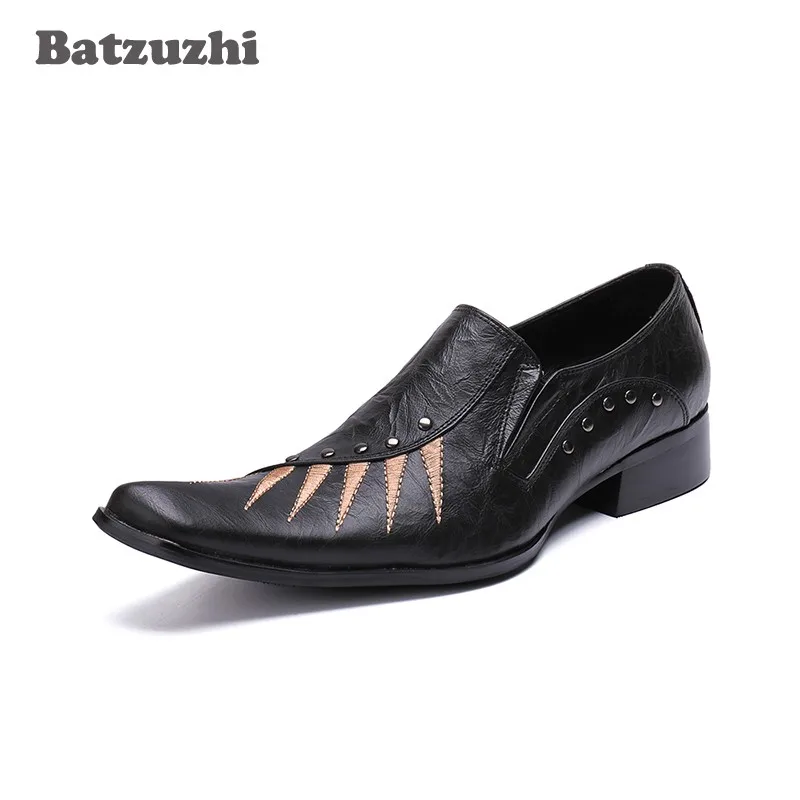 Batzuzhi Mewah Buatan Tangan Pria Hitam Kulit Asli Sepatu Pria Formal Kulit Sepatu Bisnis Pria Zapatos Hombre