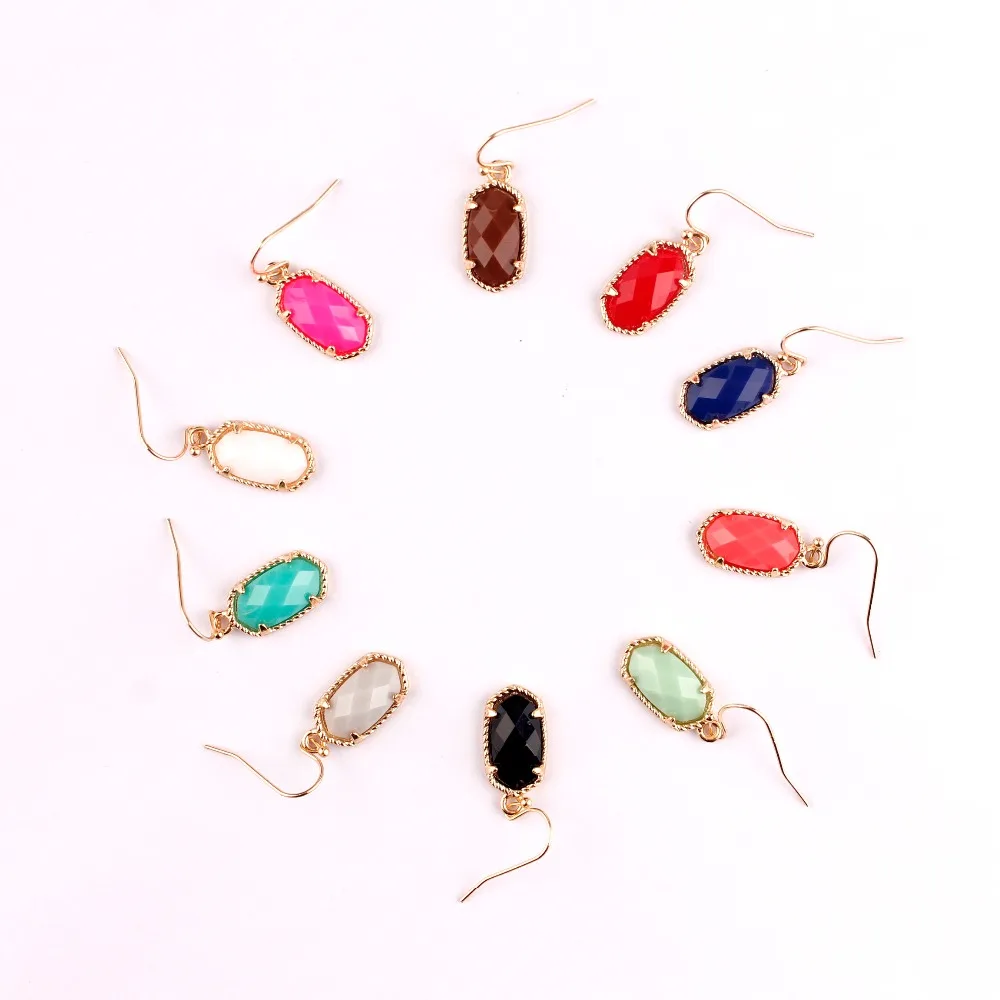 Mini Oval Faceted Resin Stone Classic Small Shape Drop Earrings for Women