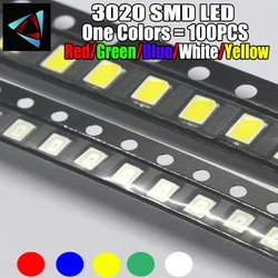 100PCS 3020 SMD LED light-emitting diode smd Red Yellow Blue Green White Warm Pink Orange cold 3.0*2.0*1.6MM super bright