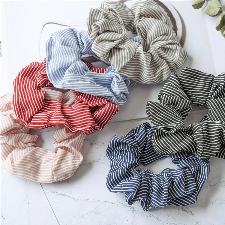 Fashion Girls Women stripe Dot grid Soft Hair Scrunchie Ponytail Grip Loop Holder Stretchy Elastic Hair band Headwear