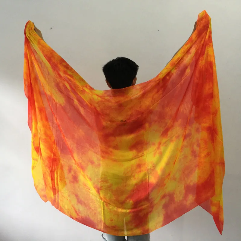 New 98"=250cm real 100% silk Veils for belly dancing Tie-dyed colorful Bellydance Fan Veils Stage Show Props Hand Scarf