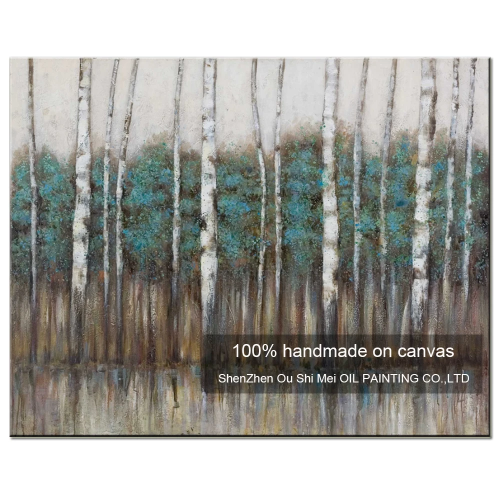 

Biggest Size Hand Painted Modern Green Birches Oil Painting On Canvas for Hotel Decoration Landscape Painting for Home Decor