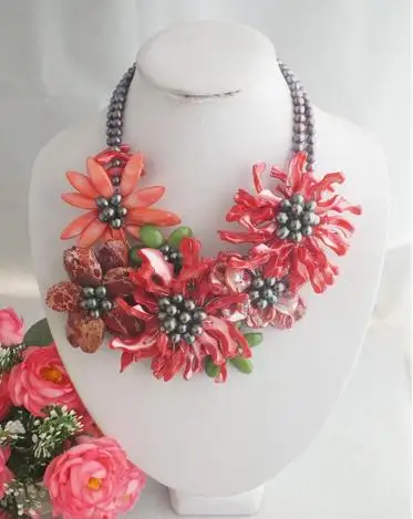 Perfect African Black Freshwater Pearl Multicolor Shell Flower Jewelry Necklace For Wedding Handmade New Free Shipping