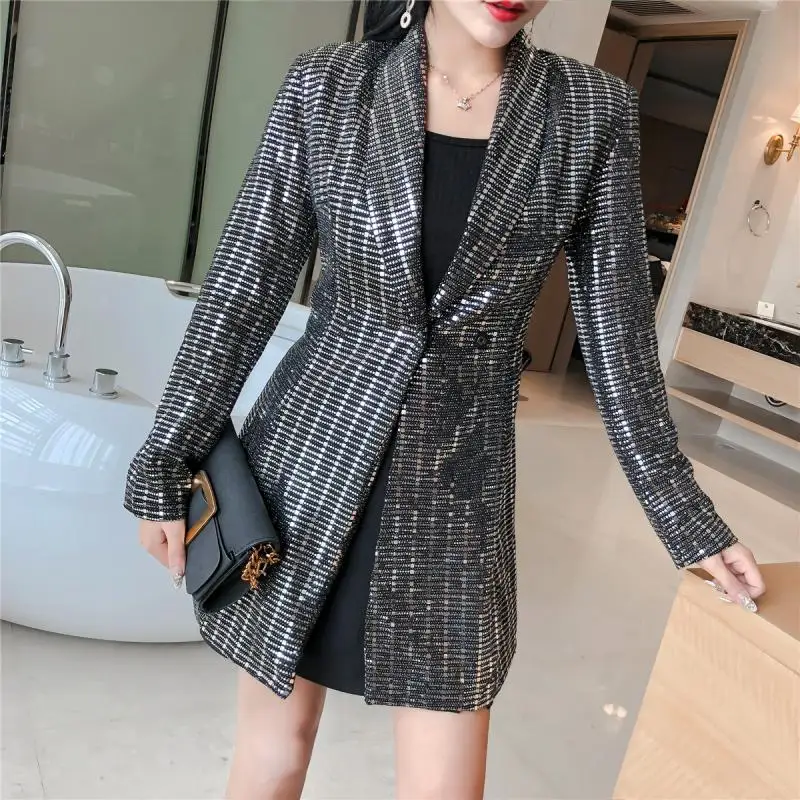 Female Sequins Suit Overalls, Long Section Slim Slimming Fashion, Small Suit Dress, Spring and Autumn, New, W307