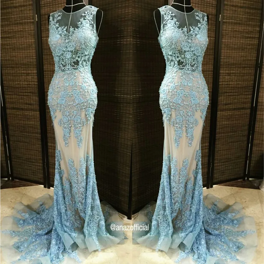 Saudi Arabia Luxury Beading Lace Appliques Tulle Evening Dress Detachable Train Meamaid Prom Gown