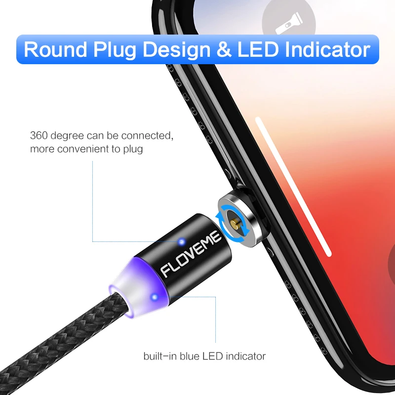 FLOVEME-Cable de carga magnética USB tipo C para iPhone, cargador magnético de 1M, Micro Cable de carga USB, para iPhone 14, 13 Pro Max