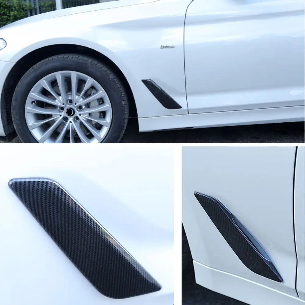 Car Styling Side Wing Air Flow Intake Cover Trim Chrome Carbon Fiber Style Decor Hood Badge For BMW 5 Series G30 G31 2017 2018