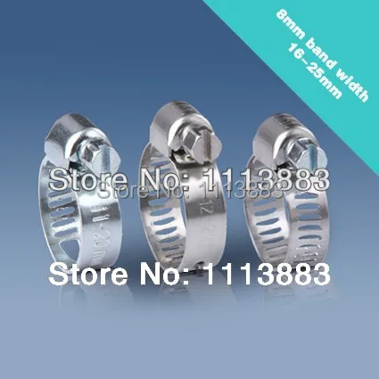 Mini Adjustable Stainless Steel Hose Clips 8mm Width 16-25mm Clamping