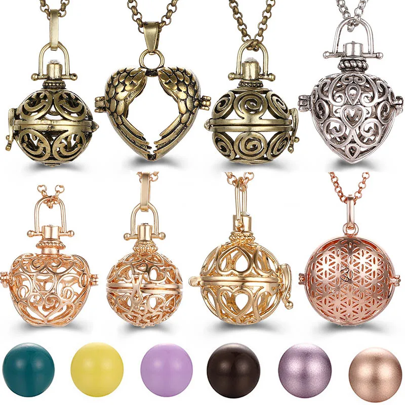 New Multi Styles Hollow Heart Angel Wings Vintage Necklace Jewelry Music Ball Aroma Pendant For Women Summer Fashion Accessories